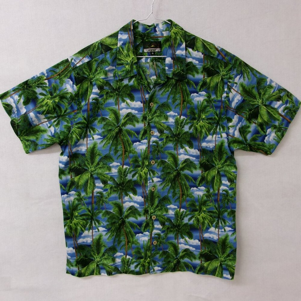 FINS Palms Trees‎ Blue Skies Men's Hawaiian Shirt Size Large L